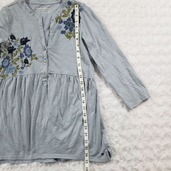 Eddie Bauer lightweight cotton size XS floral embroidered long sleeve front pepl - Picture 7 of 7
